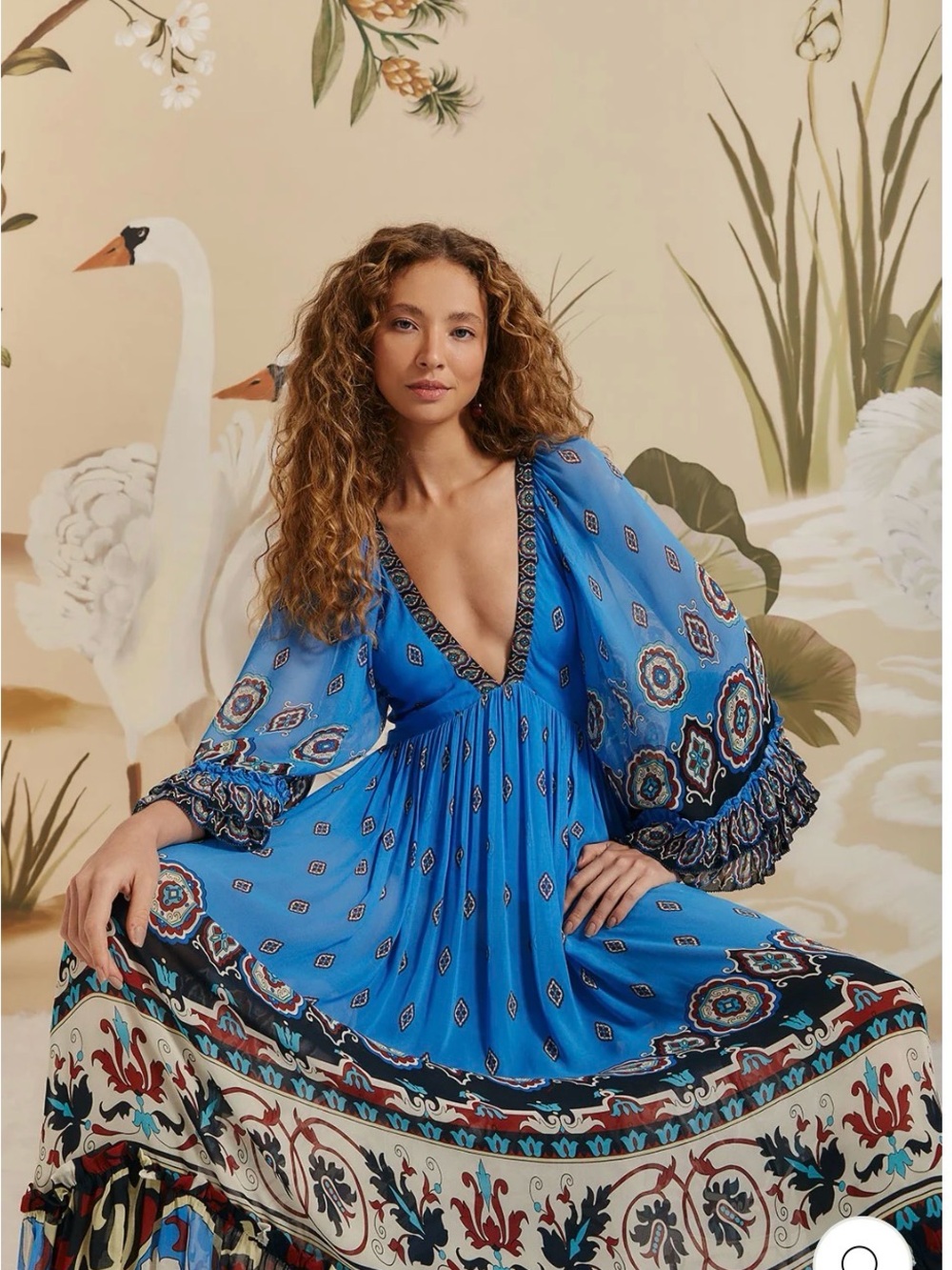 FARM Rio MSRP $330 Ainka Tiles Blue Maxi Dress Size S